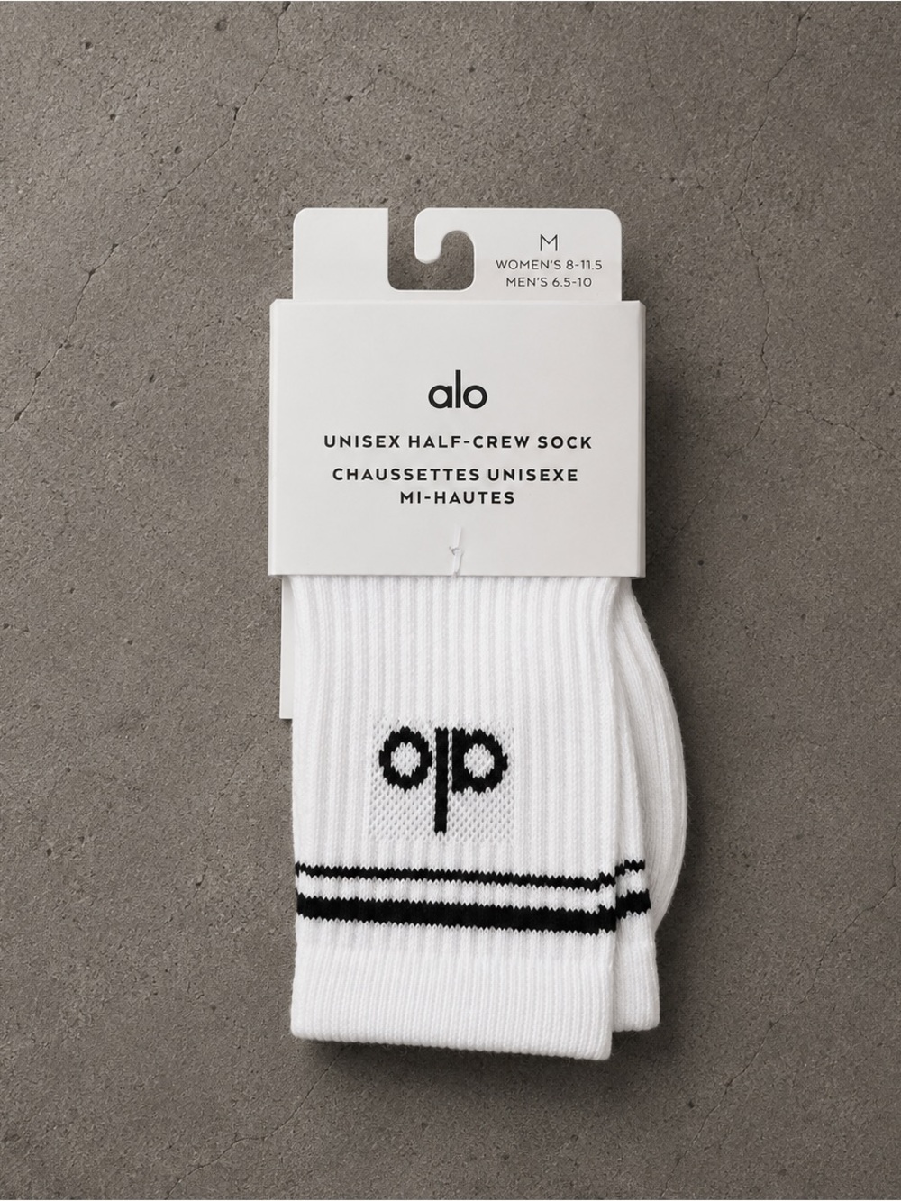 Brand New ALO Yoga Half-Crew Sock - White with Black Stripes (S-L in Stock)